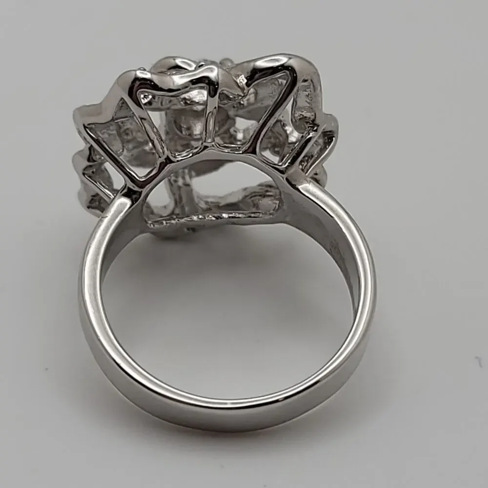 Vintage Nolan Miller Silver-tone Cubic Zirconia Floral Statement Ring